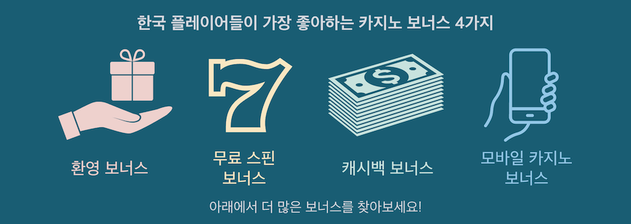 한국 온라인 카지노 보너스 추천 환영보너스 무료스핀 보너스 캐시백 보너스 카지노 가입 보너스 